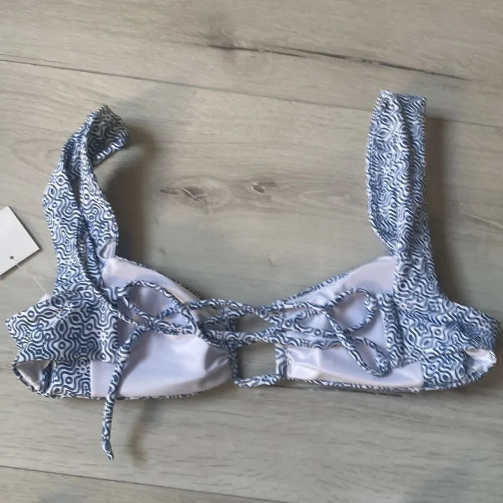 Her.Own Sierra Swim Top Tie Back XL Quin Bottom M Bikini Set Tile Blue/White NWT